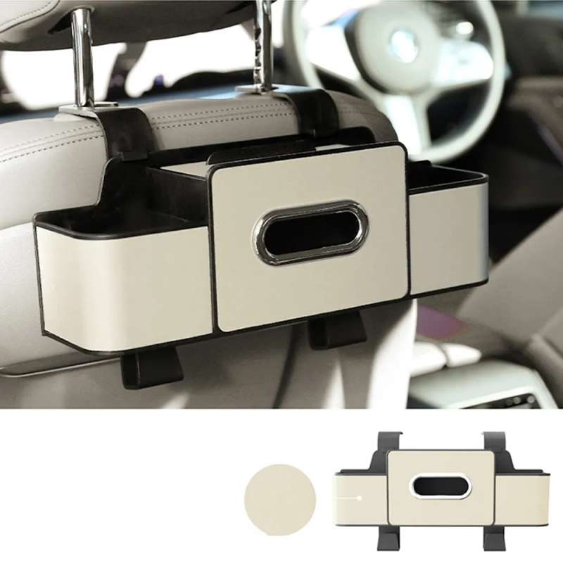 Car Back Seat Tissue Box Holder  3-in-1 Multi-Functional Organizer for Tissue box, Drink Holder, An