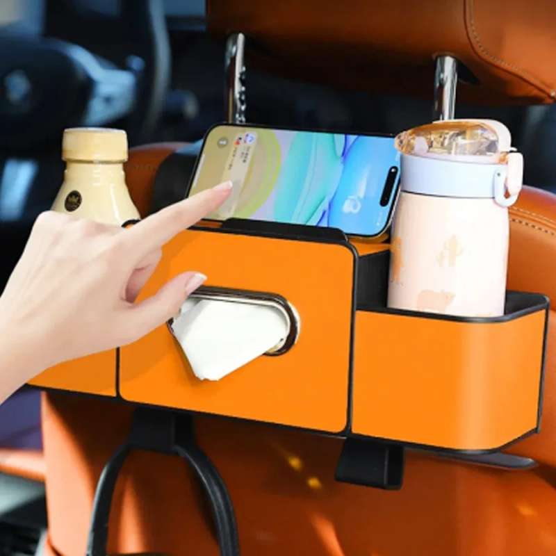 Car Back Seat Tissue Box Holder  3-in-1 Multi-Functional Organizer for Tissue box, Drink Holder, An