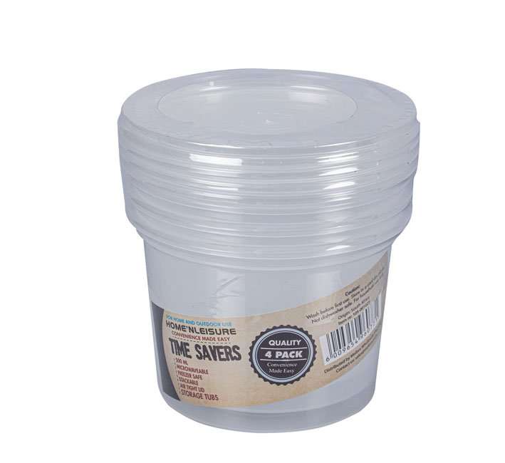 Food Storage Containers - With Lids - 500ml - 4 Piece - 4 Pack