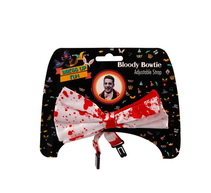 "Bloody Bowtie - Halloween Decorations - Adjustable Strap - White - 24 Pack"