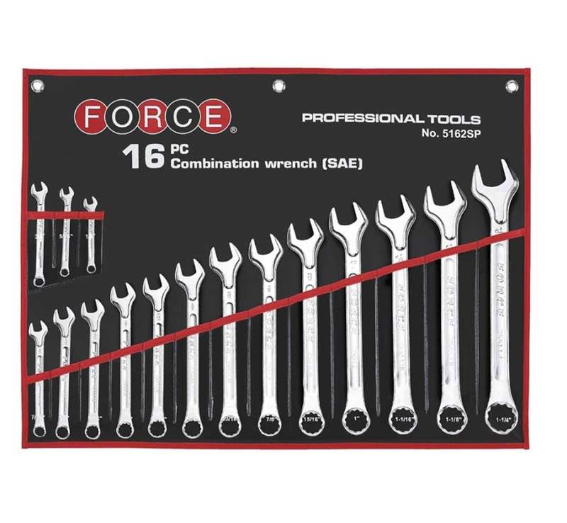 Force - 16 Piece Combination Wrench Set 1/4 To 1 1/4 Pouch Bag