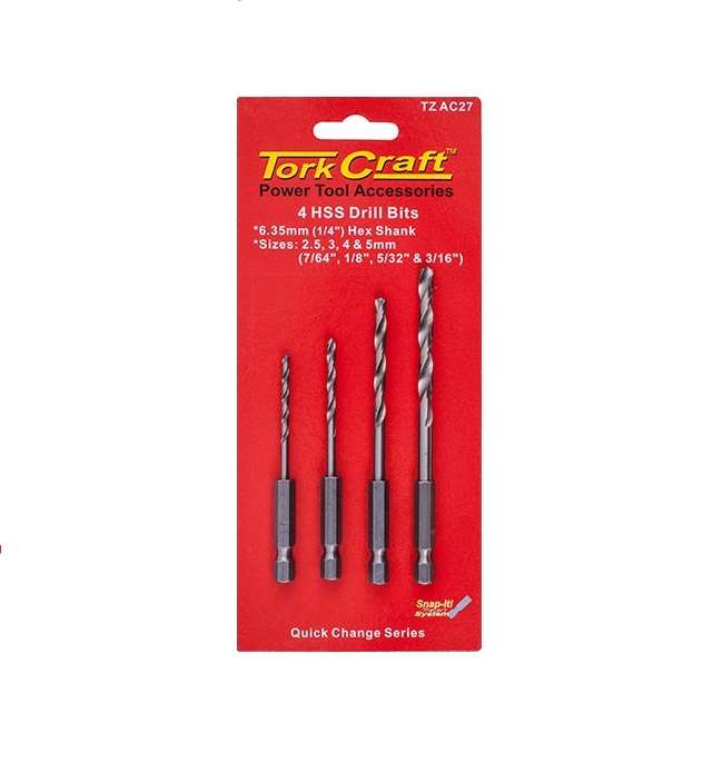 Tork Craft - Hex Shank Drill Bit 4 Piece Set 2.5mm 3mm 4mm 5mm - 2 Pack