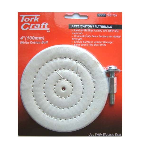 Tork Craft - Cotton Buff 100mm x 6mm Shaft - 2 Pack