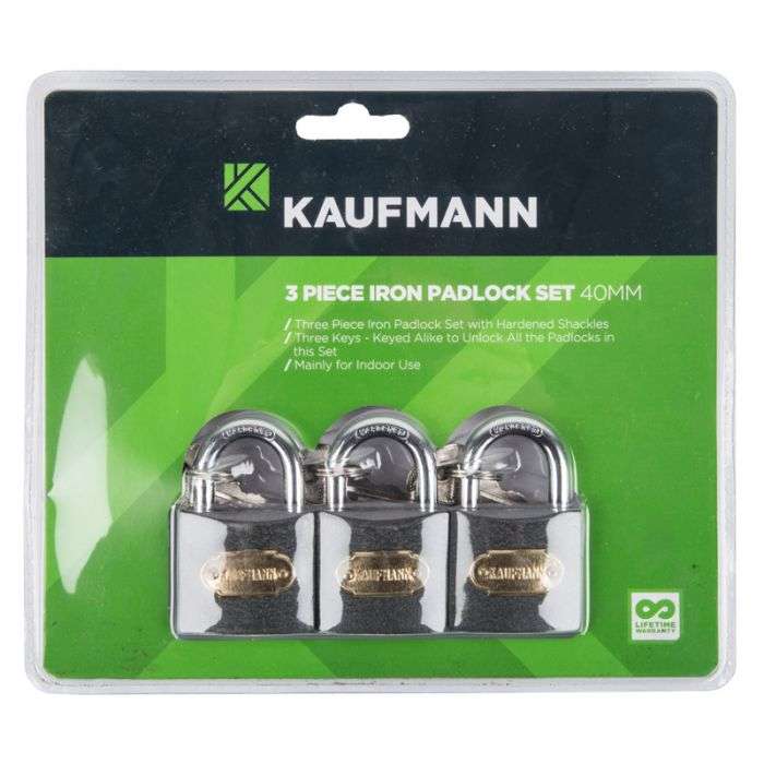 Kaufmann - Lock - Security - Steel - 40mm - 3 Piece - Bulk Pack of 2