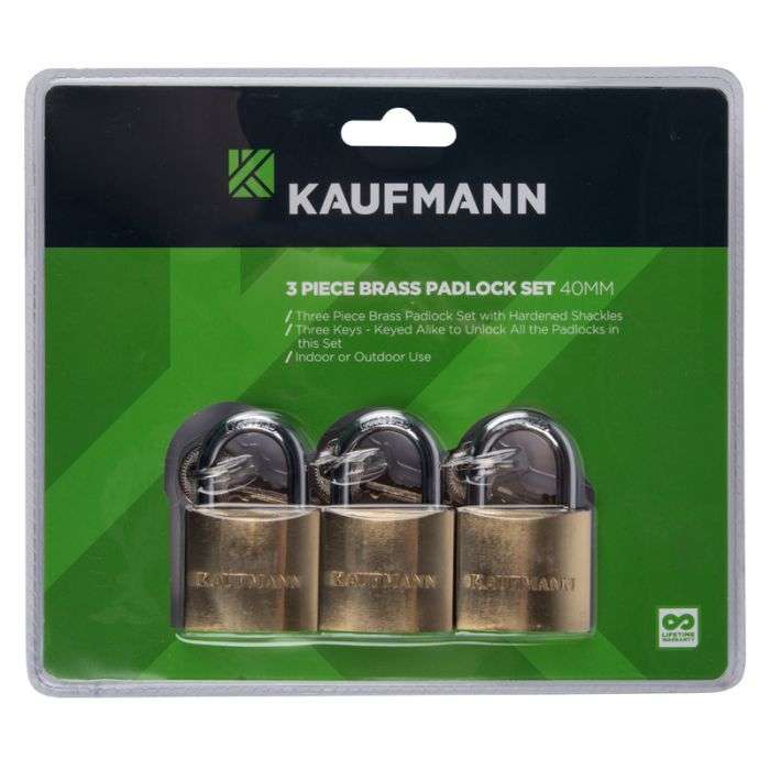 Kaufmann - Brass Lock Set 3 Piece 40mm - 2 Pack