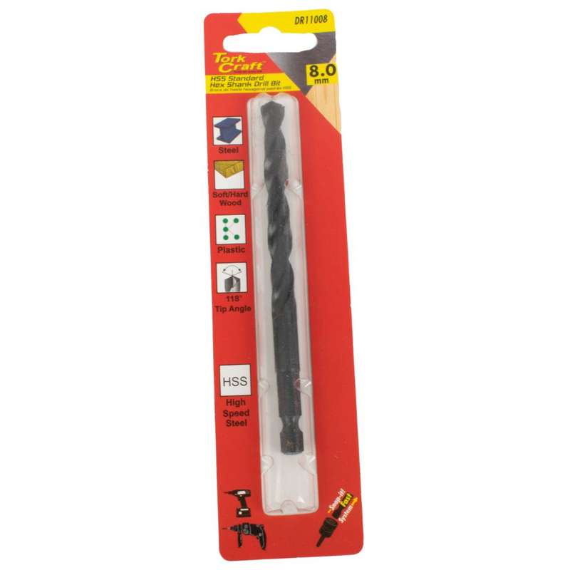 Tork Craft - Drill Bit Hss Standard 8.0mm Hex Shank 1/Card - 2 Pack