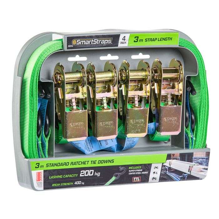 Ratchet Tie Down Standard 3M 4Piece Green