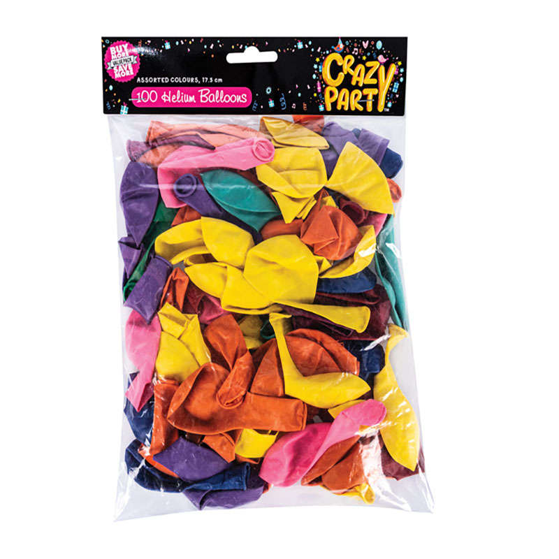 Party Balloons - 100 Piece - Latex - Assorted Colours - 17.5cm - 2 Pack