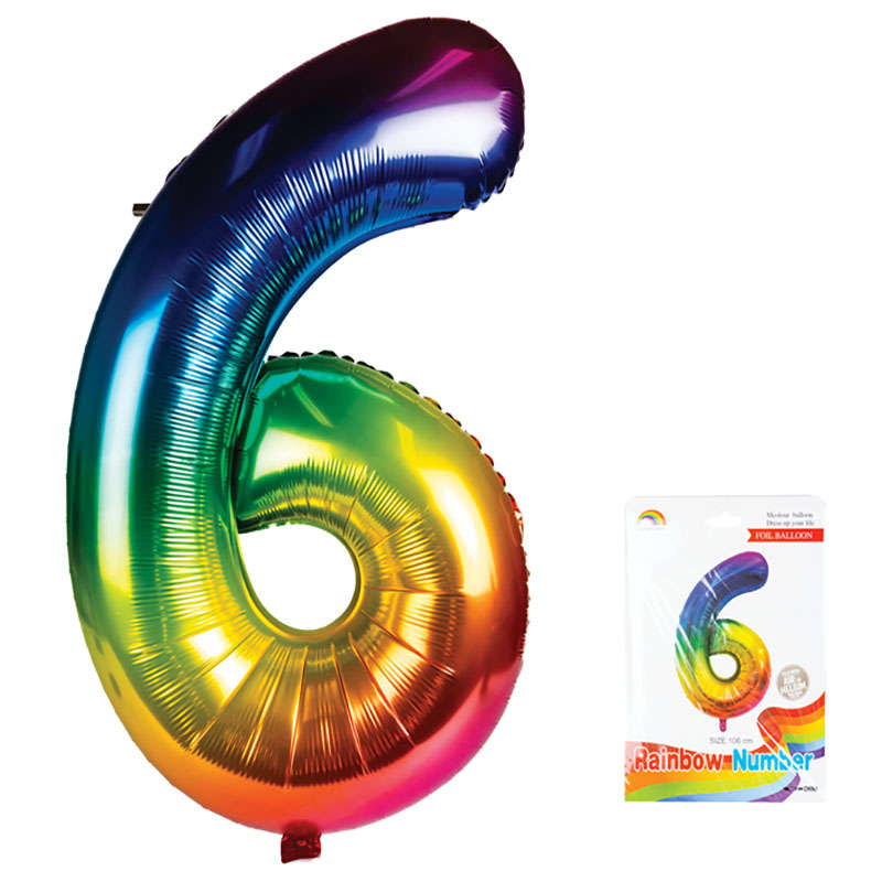 Balloon - Aluminium Foil - Metallic Rainbow - Number 6 - 106cm - 2 Pack