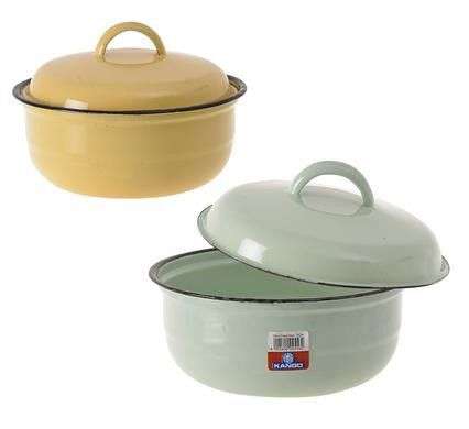 18cm Enamel Food Dish with Plain Lid - 2 Pack