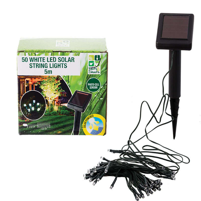 Garden String Lights - Solar - White - 50 LED - 5 m - 2 Pack