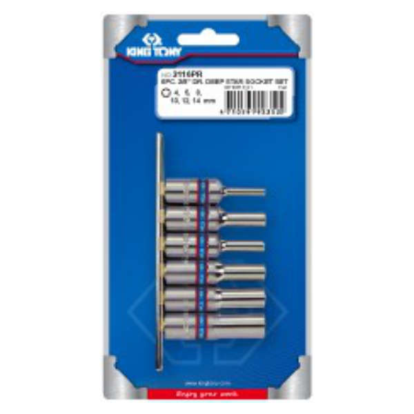 King Tony - Soc Set 3/8 Female Torx Deep E4-E14 6Pc