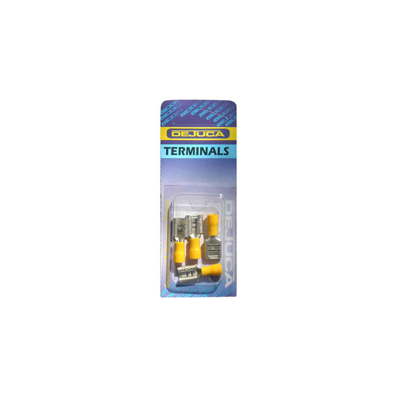 Dejuca - Terminal - Disconnect - Yellow - Female - 9mm - 4/Card - 2 Pack