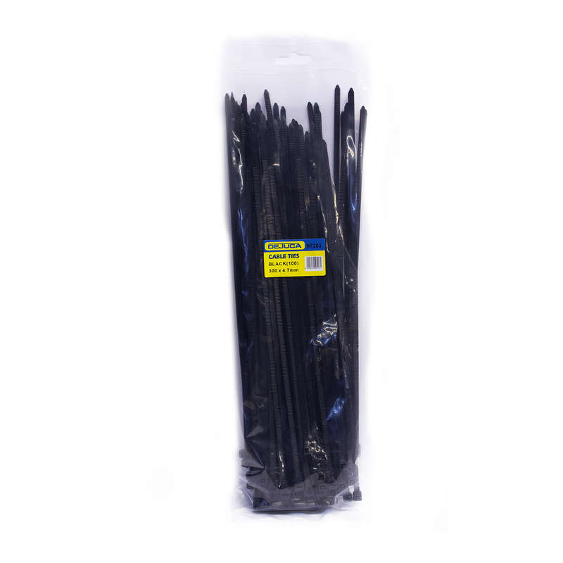 Dejuca - Cable Ties - Black - 300mm X 4.7mm - 100/pkt - 2 Pack