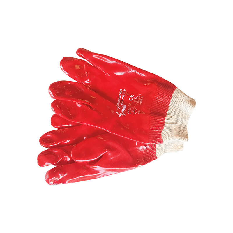 Glove - Pvc - Knit Wrist - Red - 27cm