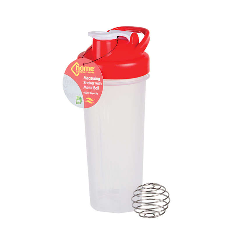 Measuring Shaker - With Metal Ball - Red & Opaque - 600ml - 2 Pack