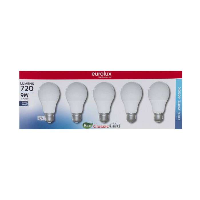 Eurolux - Lamp Led A60 E27 9W 720 Lumens 5 Pack Cw