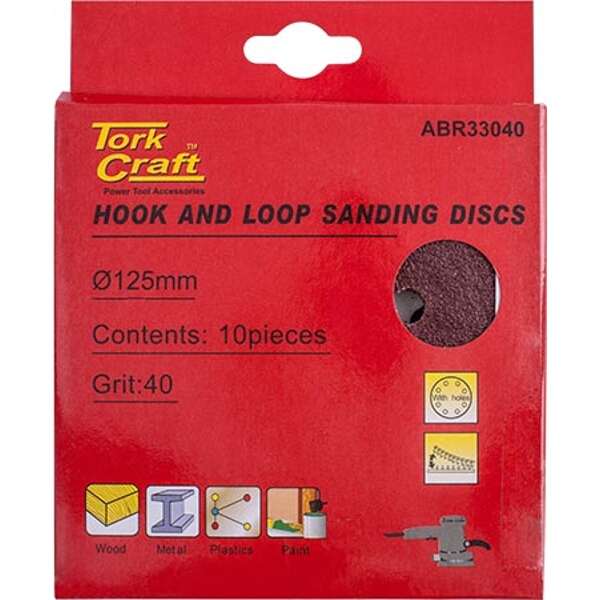 Sanding Disc 125mm 40 Grit with Holes 10 Piece Hook and Loop - 2 Pack