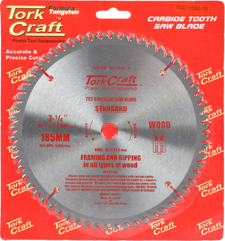 Tork Craft - Blade Tct 185 x 60T 16mm General Purpose Cross Cut - 2 Pack