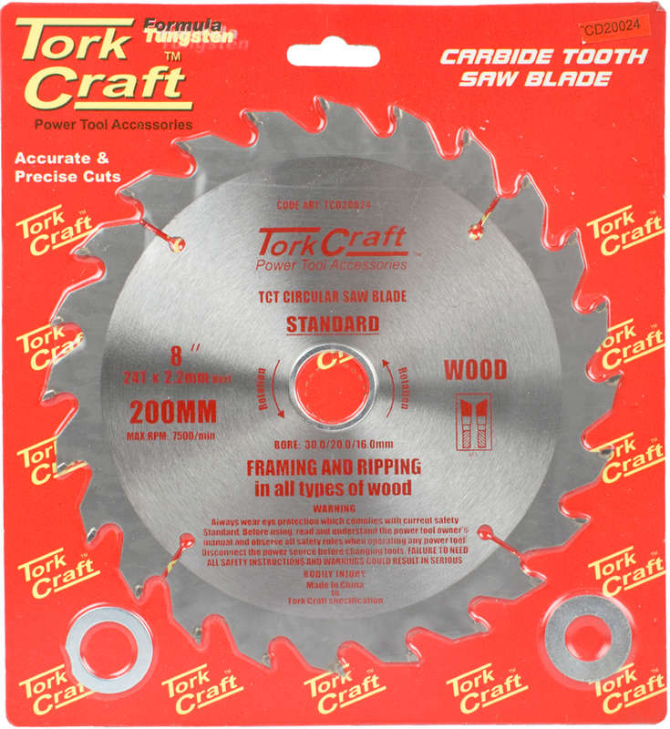 Tork Craft - Blade Tct 200 x 24T 30/20/16 General Purpose Rip - 2 Pack