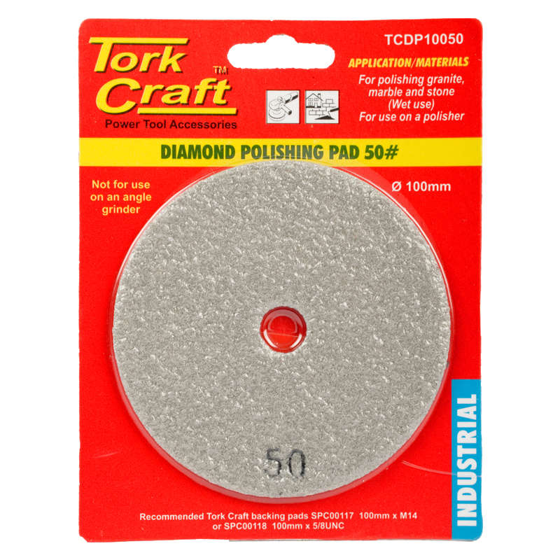 Tork Craft - 100mm Diamond Wet Polishing Pad 50 Grit Grey - 2 Pack