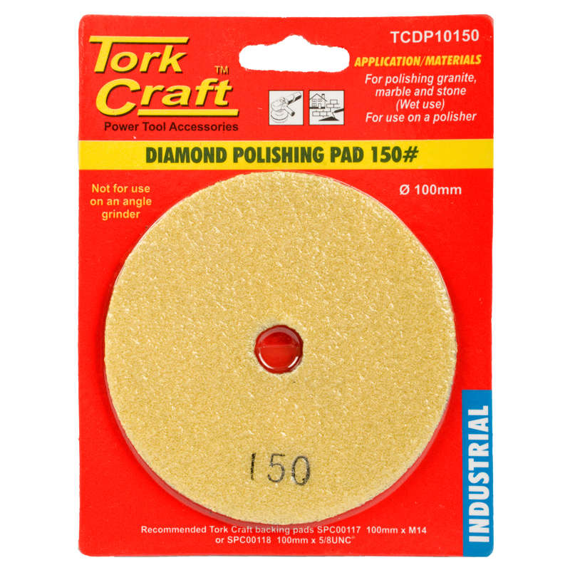 Tork Craft - 100mm Diamond Wet Polishing Pad 150 Grit Yellow - 2 Pack