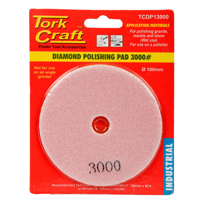 Tork Craft - 100mm Diamond Wet Polishing Pad 3000 Grit Pink - 2 Pack