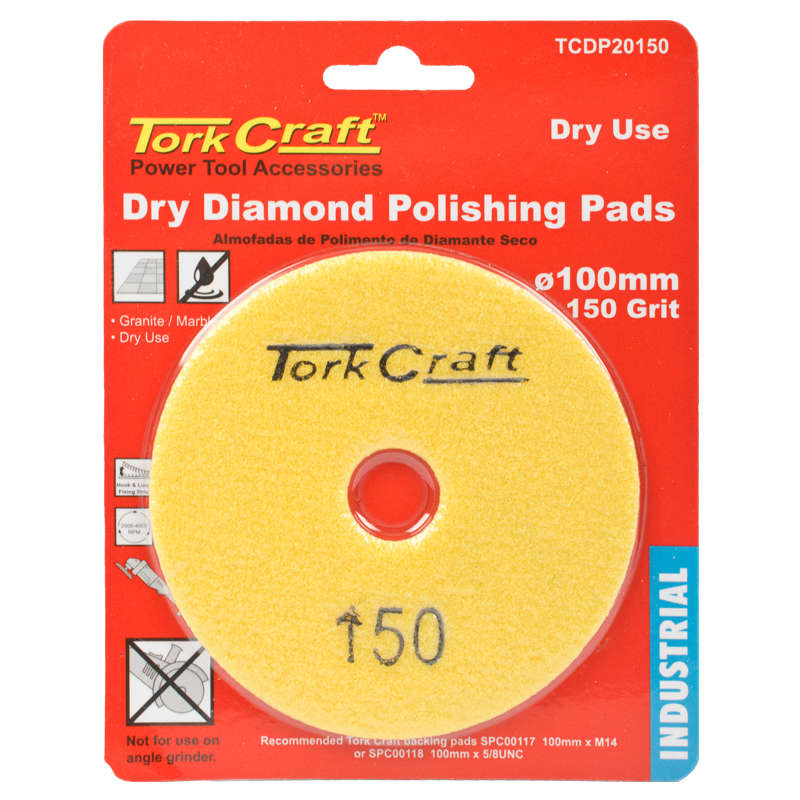 Tork Craft - 100mm Diamond Polishing Pad 150 Grit Dry Use - 2 Pack