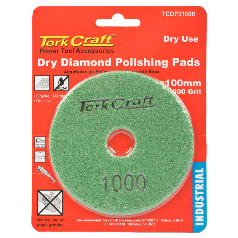 Tork Craft - 100mm Diamond Polishing Pad 1000 Grit Dry Use - 2 Pack