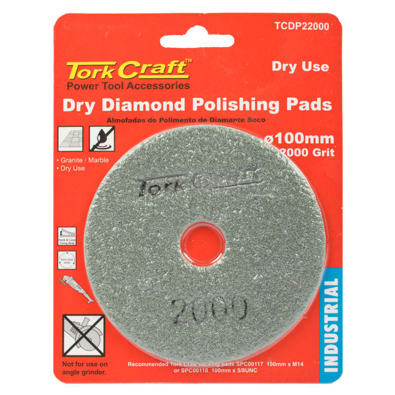 Tork Craft - 100mm Diamond Polishing Pad 2000 Grit Dry Use - 2 Pack