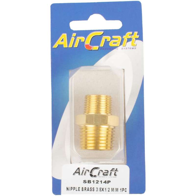 Aircraft - Nipple Brass 3/8 x 1/2 M/M 1 Piece Pack - 2 Pack