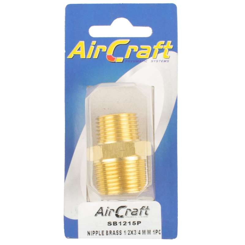 Aircraft - Nipple Brass 1/2 x 3/4 M/M 1 Piece Pack - 2 Pack