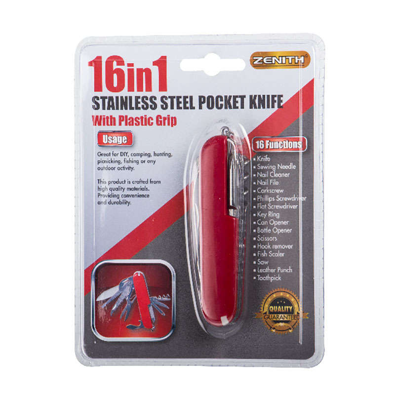 Pocket Knife - Red Handle - 16-In-1 - 7cm Blade - 2 Pack