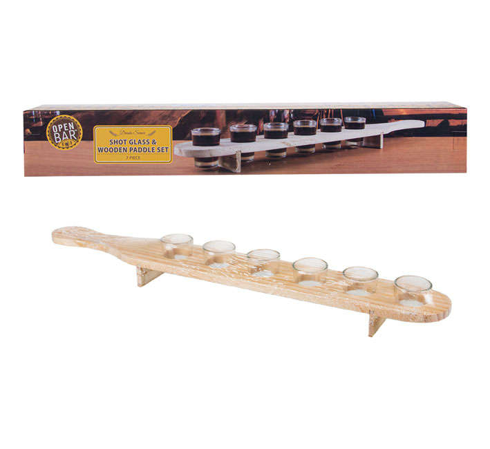Shot Glasses Glassware Barware Paddle Wooden - 7 Piece (2 Pack)