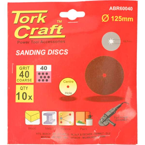 Tork Craft - Sanding Disc - 10 Piece - 125mm - 40 Grit - 2 Pack