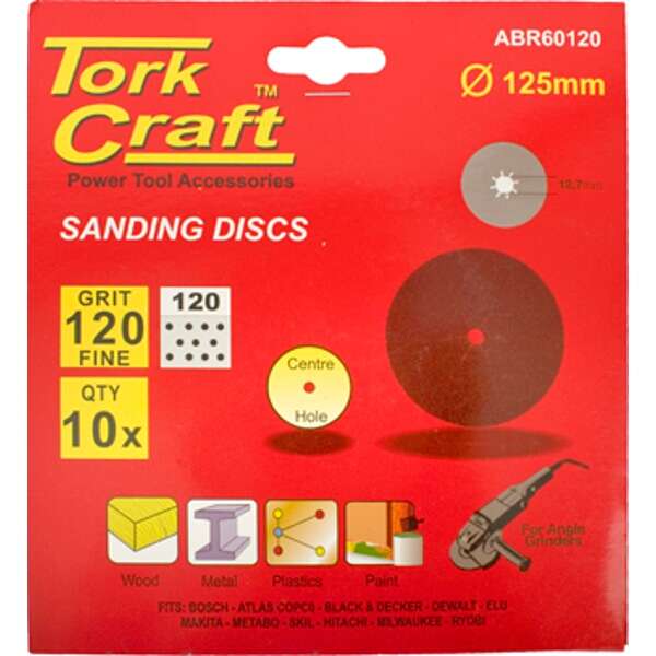 Tork Craft - Sanding Disc - 10 Piece - 125mm - 120 Grit - 2 Pack