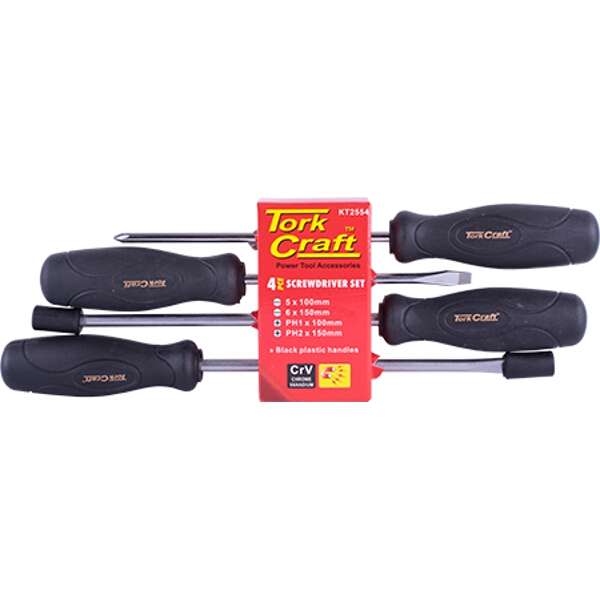 Tork Craft - Screwdriver Set - 4 Piece - Black Handle - 2 Pack