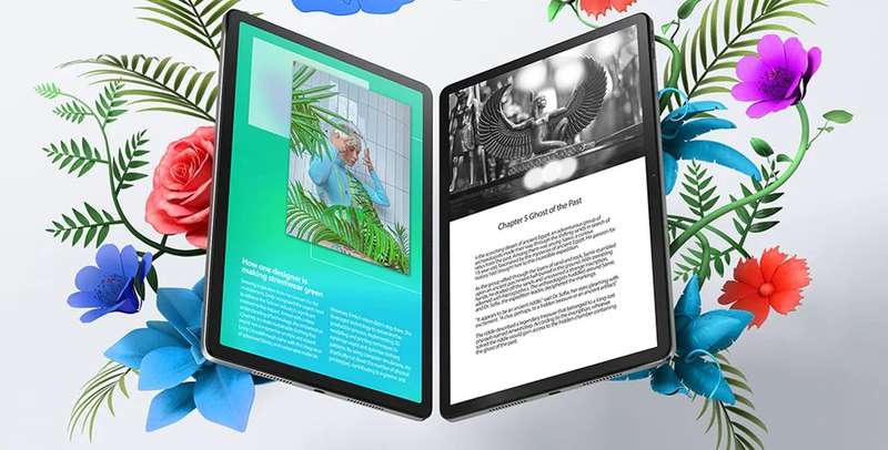 Two Lenovo Tab M11 tablets showcasing immersive reading
