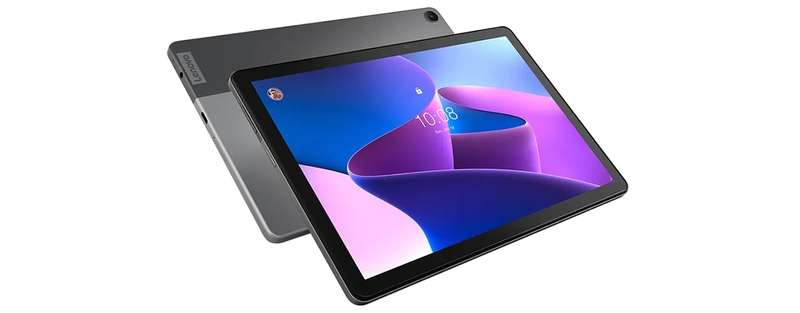 Tab M10 Gen 3 front facing with Android OS home screen on