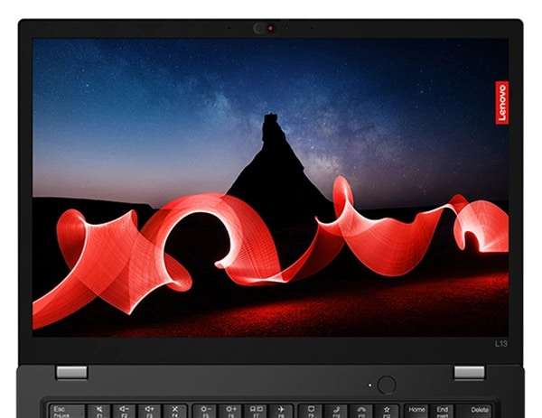 Front-facing Lenovo Thinkpad L13 Gen4 showcasing the stunning 13 inch OLED display, and built-in video camera.