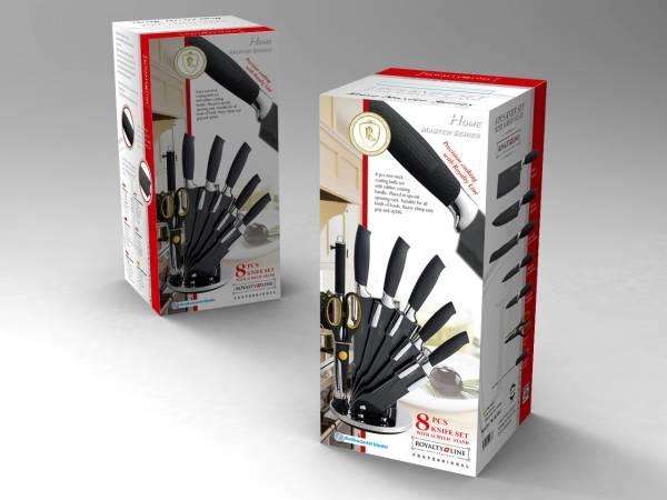 Royalty Line 8-Pieces Non-Stick Coating Knife Set with Stand - Black
