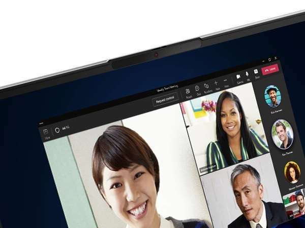 Close up of webcam & video call on the display of the Lenovo ThinkBook 16 Gen 6 laptop. 