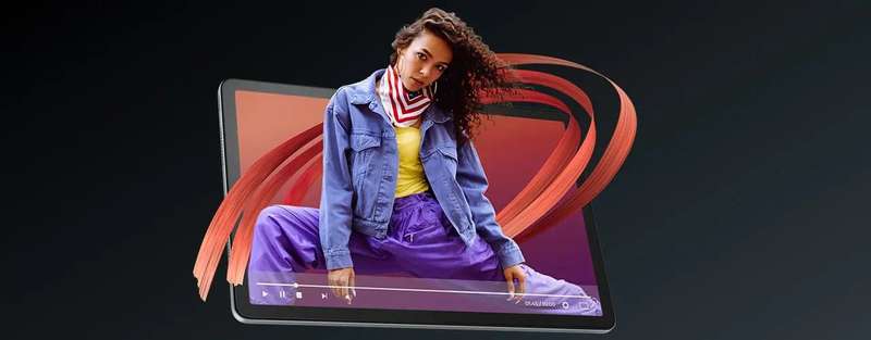 Media being played on Lenovo Tab M11 tablet with person coming out of screen