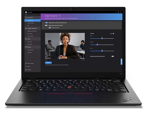 Front-facing Lenovo Thinkpad L13 Gen4 showcasing the stunning 13 inch OLED display, and keyboard.
