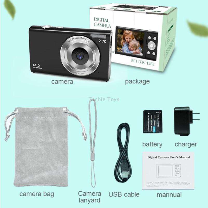 DC402 2.4 inch 44MP 16X Zoom 2.7K Full HD Digital Camera Children Card Camera, UK Plug (Pink)