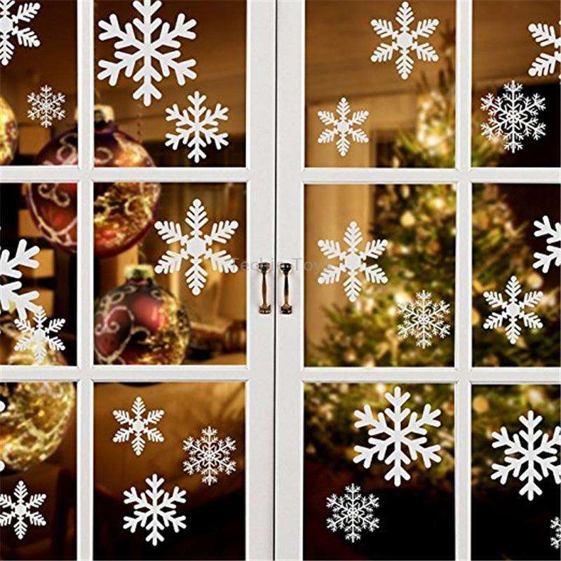 Creative Window Glass Door Removable Christmas New Year Festival Wall Sticker Decoration(White Snowf