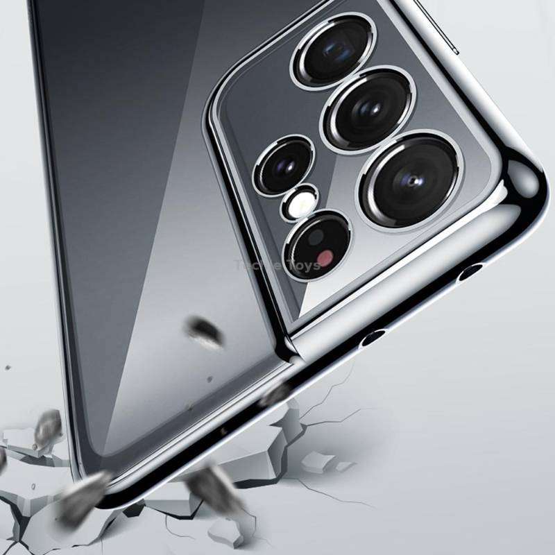For Samsung Galaxy S21 Ultra 5G SULADA Shockproof Plating Silicone Transparent Protective Case(Silve