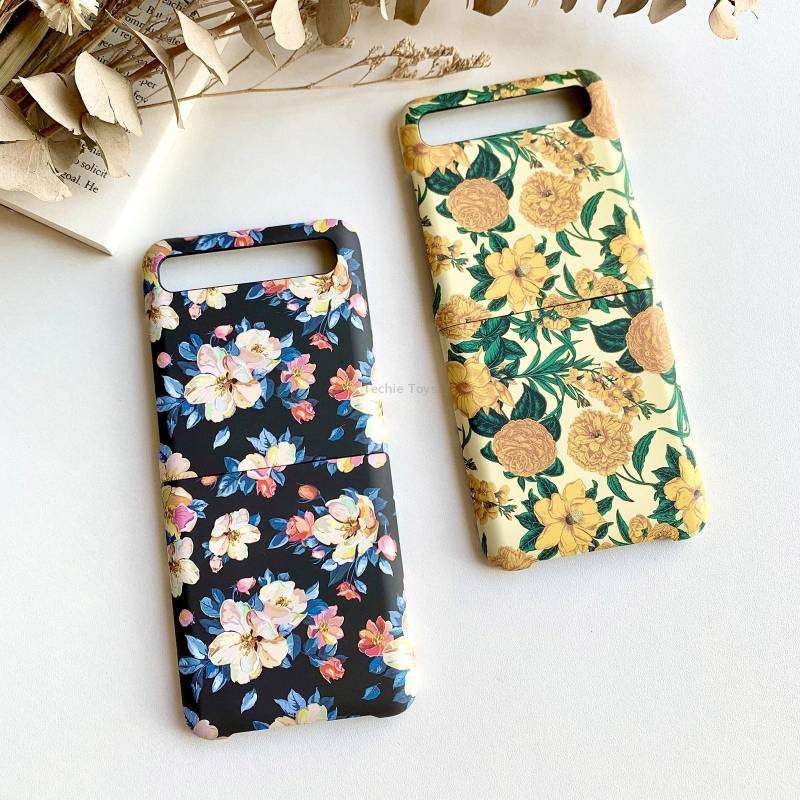 For Samsung Galaxy Z Flip 5G / 4G Floral Pattern Folding PC Protective Case(Blue)