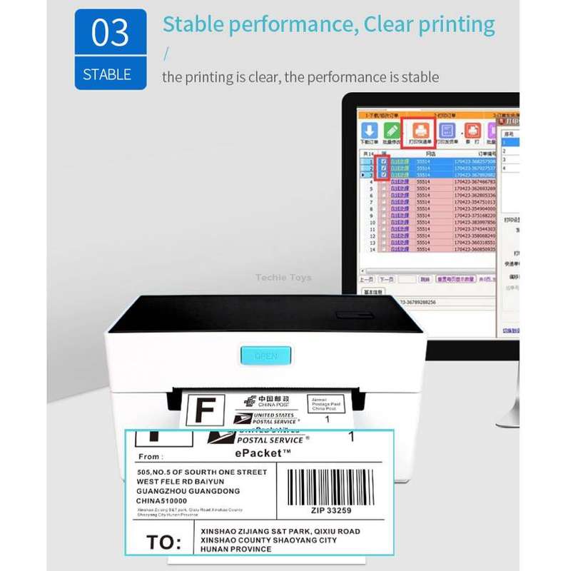 POS-9220 100x150mm Thermal Express Bill Self-adhesive Label Printer, USB + Bluetooth with Holder Ver