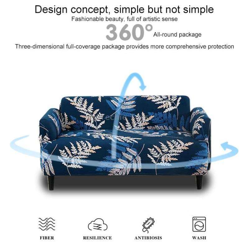 Double Seat Four Seasons Printing Full Coverage Elastic Non-slip Sofa Cover(Deep and Leafy)